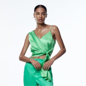 NWT Zara Satin Effect Asymmetric Top in Intense Green size S